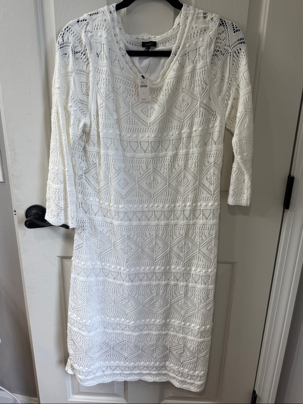 Talbots-White Crochet V-Neck Women’s Dress
